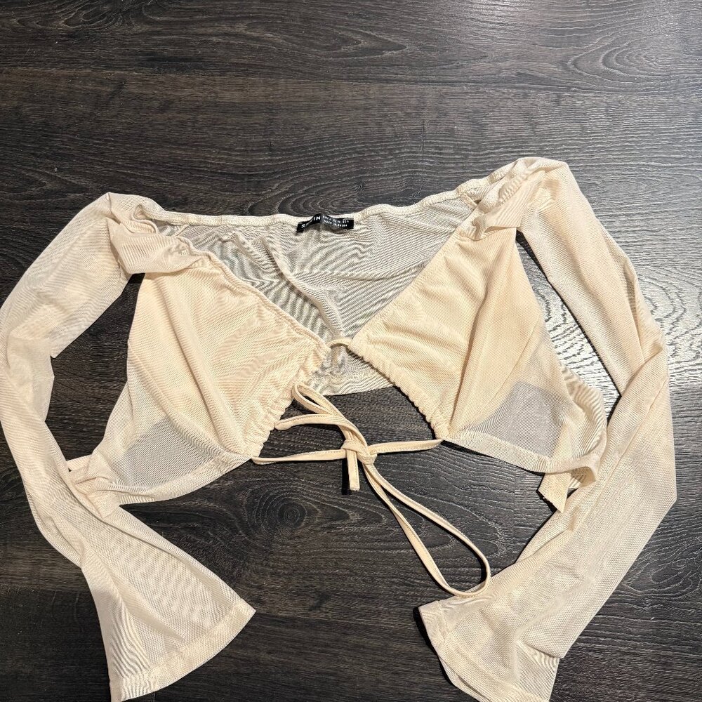 🎀Cream Front Tied Crop Top Y2K style ( Raving Top! )